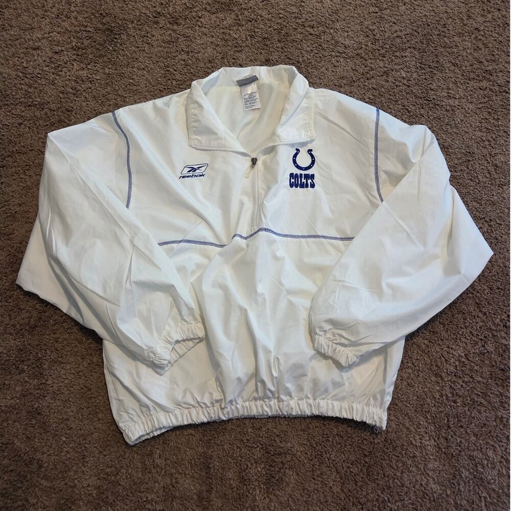 vtg Reebok Indianapolis colts NFL white blue pullover quarter zip windbreaker L